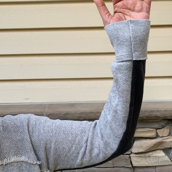 Free People grey sweater, black sleeve panels, cowl collar, distressed,ragged, S - Picture 12 of 15